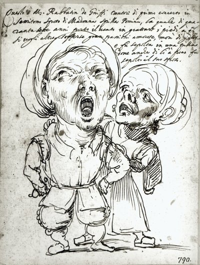 Caricatura di Rabbatin de Griffi e sua moglie Spilla Pomina (penna e inchiostro su carta) da Agostino Carracci